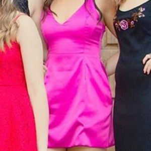 Hot Pink V-Neck Homecoming Dress